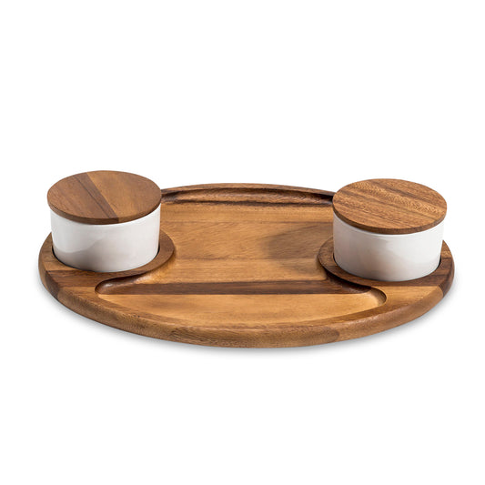 Charcuterie Board with 2 Ceramic Dishes 15" x 12"